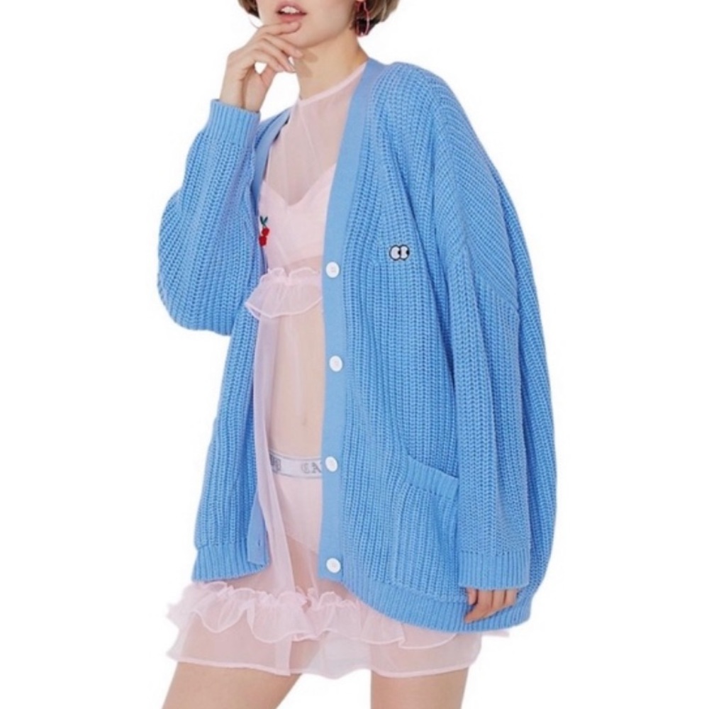 NWT Lazy Oaf no sulking blue cardigan OS